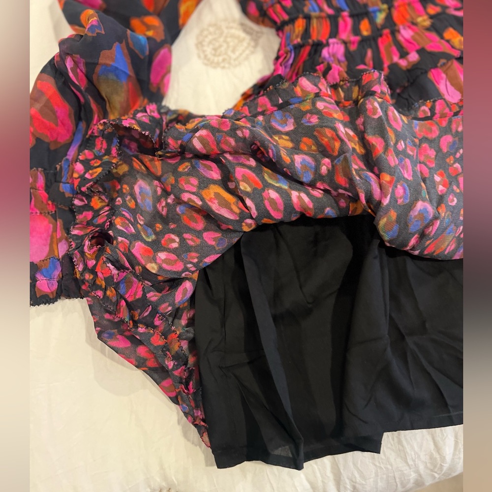 Farm Rio Iridescent Leopard Print Mini Dress With Ruffled DetailsLong SleevesNWT - Picture 7 of 10